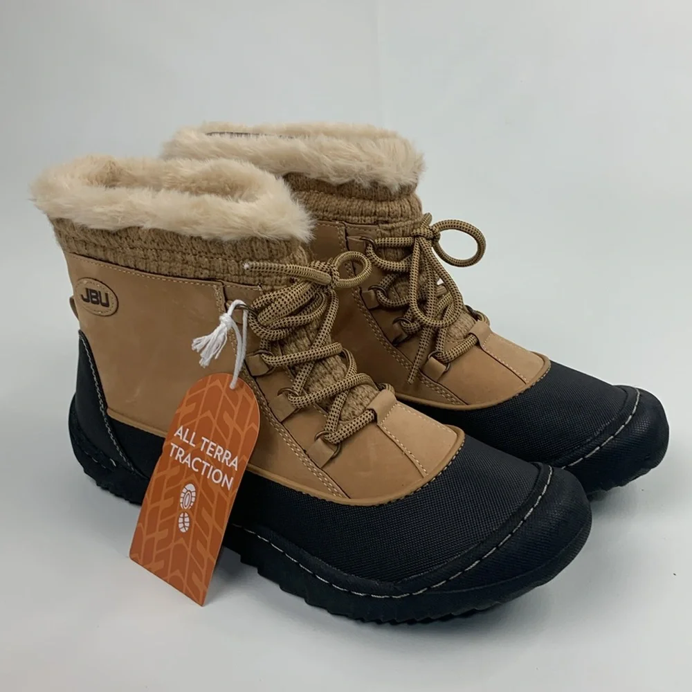 JBU BY JAMBU All terrain boots 9.5 Leather Faux fur Mem foam Tan black NEW NWT